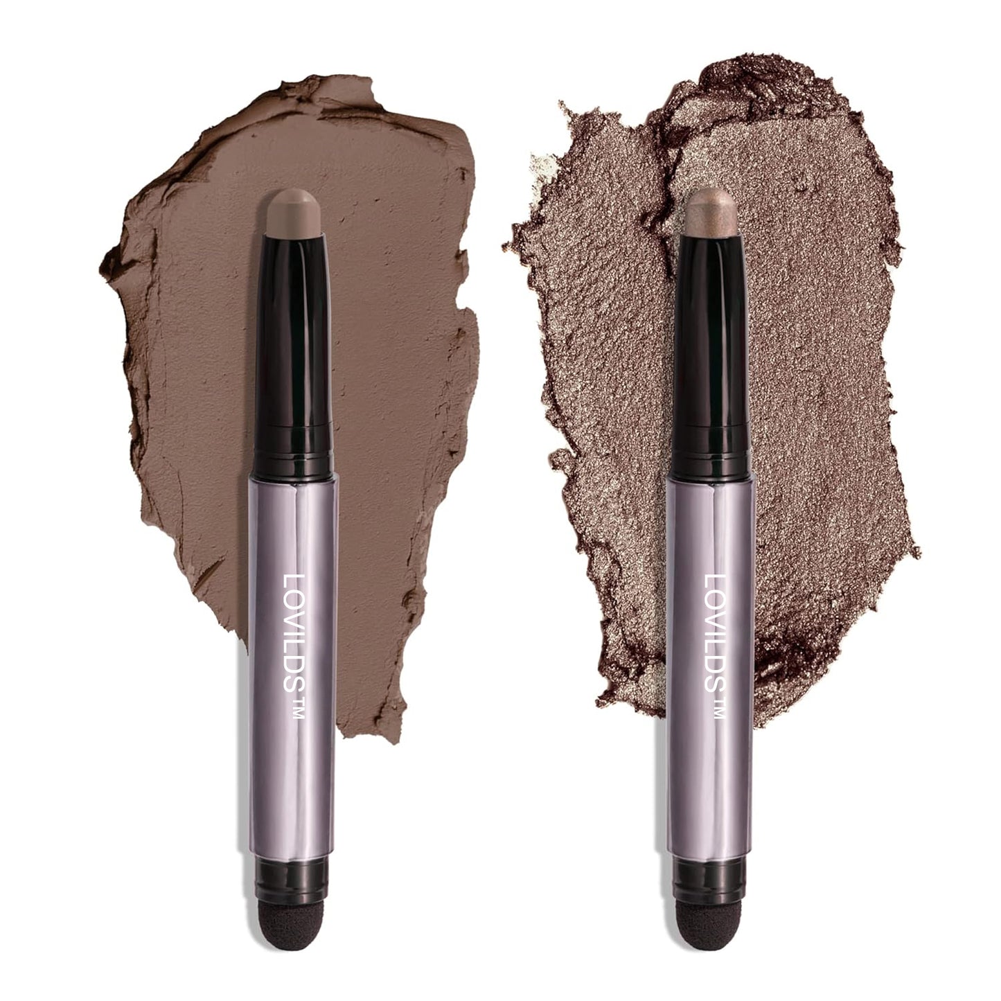 LOVILDS Eyeshadow Crème-to-Powder Waterproof Shadow Stick Duo – Long-Lasting, Crease-Proof, Easy Appy with Built-in Smudger