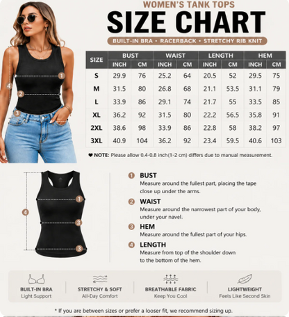 This Week's Special Price🍃Round Neck Built-in Bra Ribbed Tank Top Fit Casual Comfortable💥