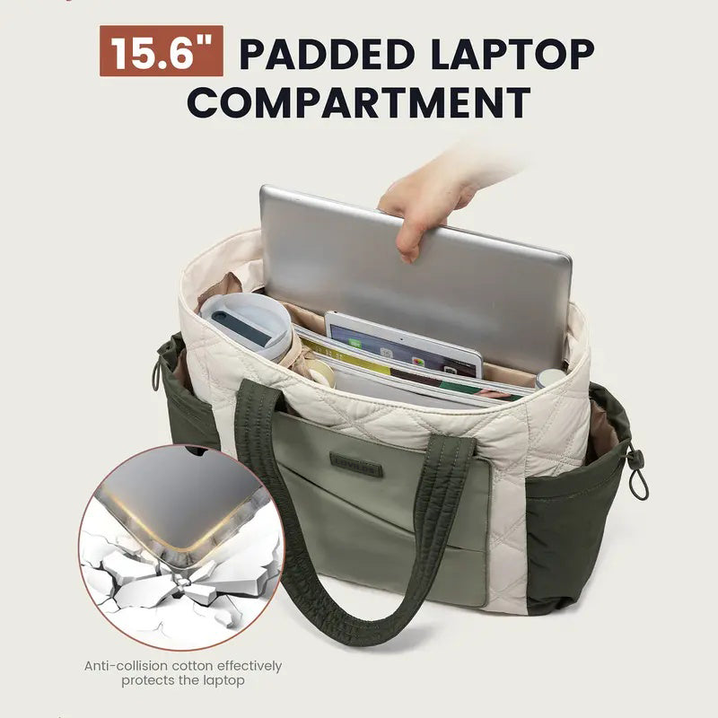 🔥70% OFF | LIMITED TIME🔥LOVILDS Laptop Tote Bag for Women, Large Quilted Puffer Tote bag , Work and Travel Shoulder Bag