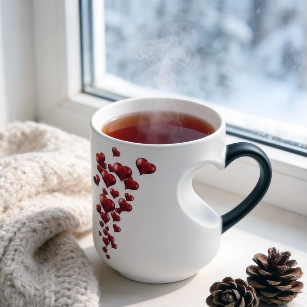 🔥70% OFF | LIMITED TIME🔥Heart-Shaped Color Changing Magic Ceramic Mug, Thermochromic Magic Reveal Design,