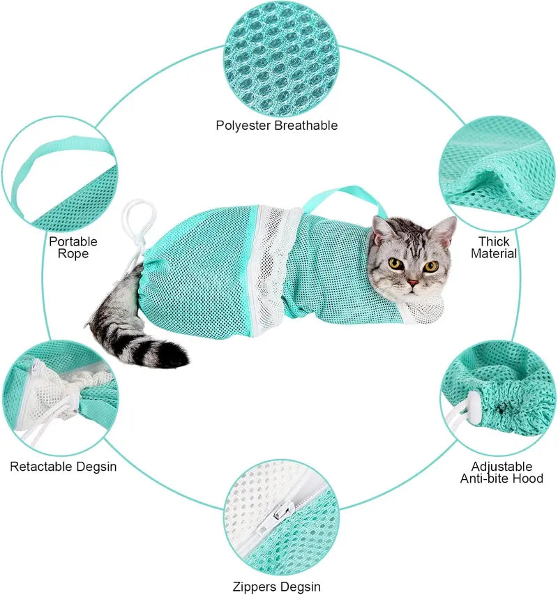🚨 Huge Discounts🚨Cat Bathing Grooming Bag - Multifunctional Adjustable Breathable Restraint Shower Bag with Anti-Bite and Anti-Scratch Features