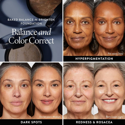 LOVILDS Award-Winning Baked Balance-n-Brighten Color Correcting Powder Foundation - Fair - Buildable Light to Medium Coverage - Demi-Matte Natural Finish