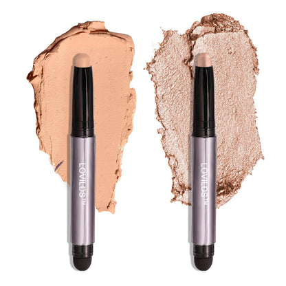 LOVILDS Eyeshadow Crème-to-Powder Waterproof Shadow Stick Duo – Long-Lasting, Crease-Proof, Easy Appy with Built-in Smudger