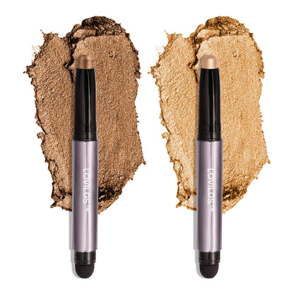 LOVILDS Eyeshadow Crème-to-Powder Waterproof Shadow Stick Duo – Long-Lasting, Crease-Proof, Easy Appy with Built-in Smudger
